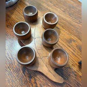 Vintage MCM Danish Teak Oak Leaf Shaped  Egg Cup Tray